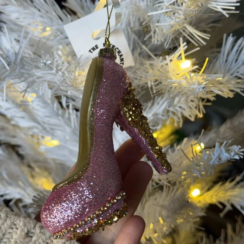 Glittery Pink and Gold Fashion High Heel Ornament NEW